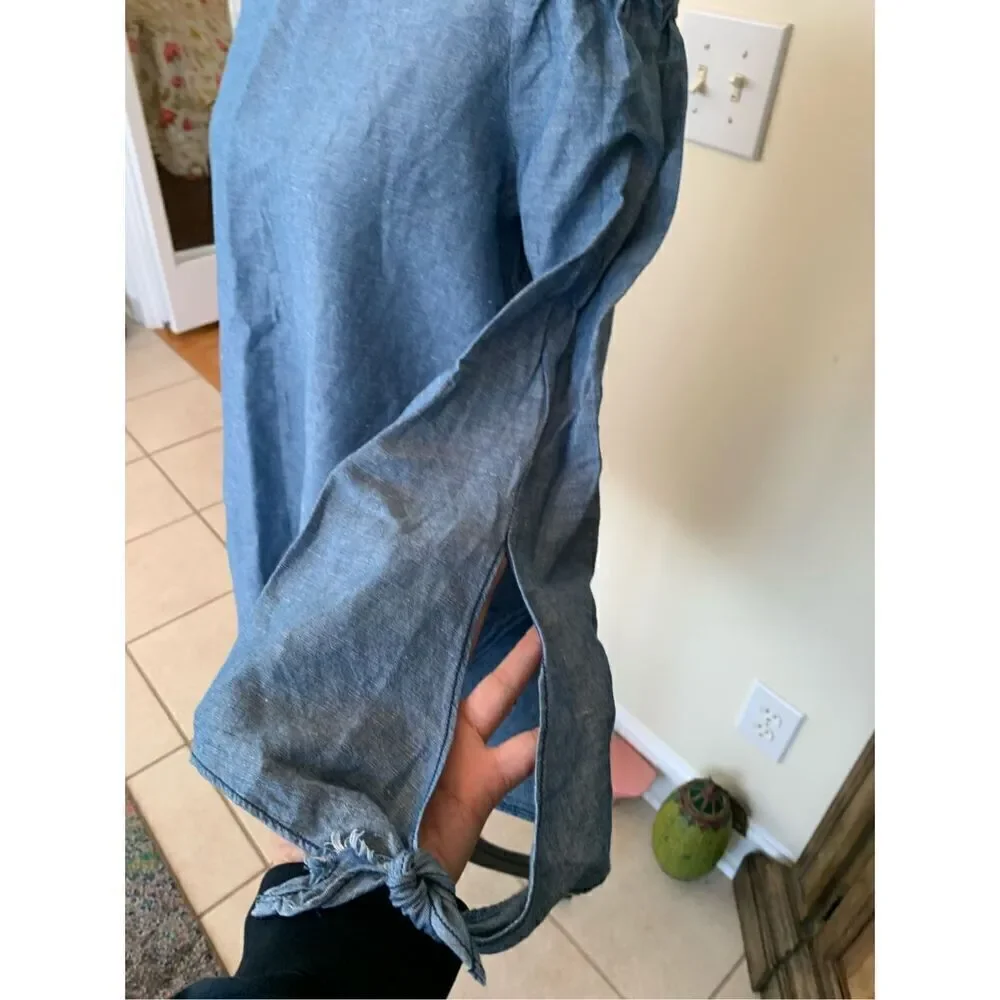Free People Denim Off The Shoulder Top Chambray